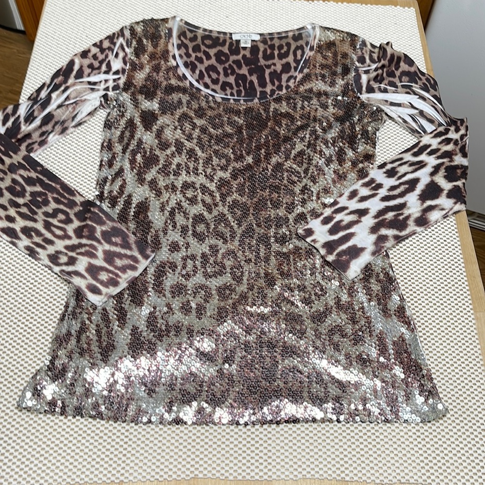 Cache Sequined Animal Print Top - Sz M - image 1
